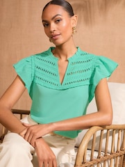 Love & Roses Aqua Green Flutter Sleeve Jersey 100% Cotton T-Shirt - Image 1 of 1