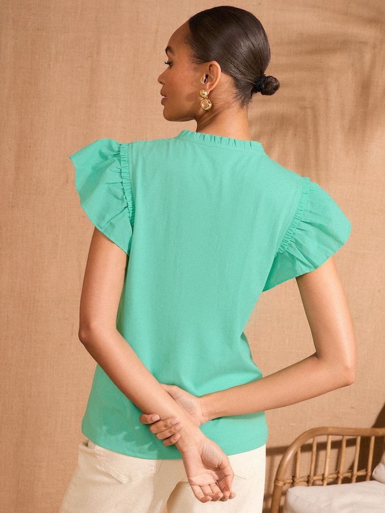 Love & Roses Aqua Green Flutter Sleeve Jersey T-Shirt - Image 4 of 4