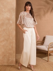 Love & Roses Rose Gold Metallic Jersey Frill Sleeve Top - Image 3 of 4
