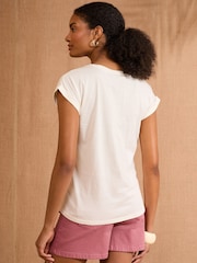 V&A | Love & Roses Ivory Floral Petite 100% Cotton Embroidered Jersey T-Shirt - Image 4 of 4