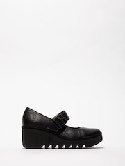 Fly London Bory Mary Jane Wedge Black Shoes - Image 1 of 4