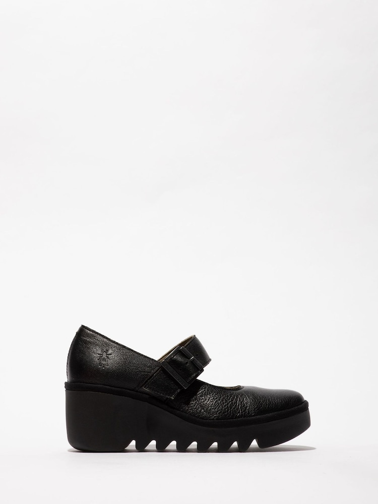 Fly London Bory Mary Jane Wedge Black Shoes - Image 1 of 4