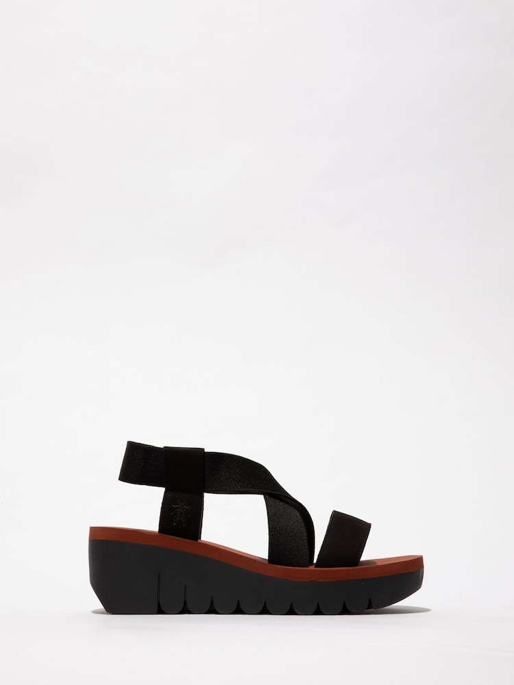 Fly London Yabi Elastic Stretch Black Sandals - Image 1 of 4