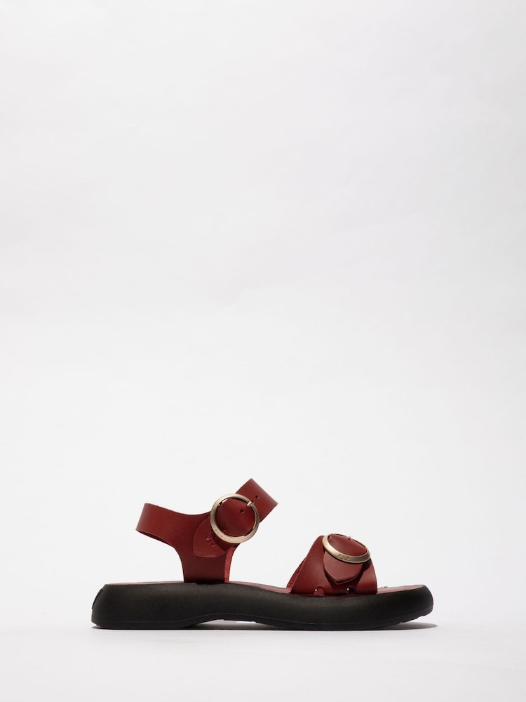 Fly London Red Bunk Two Strap Buckle Sandals - Image 1 of 4