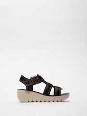 Fly London Yudd Wedge Black Sandals - Image 1 of 4