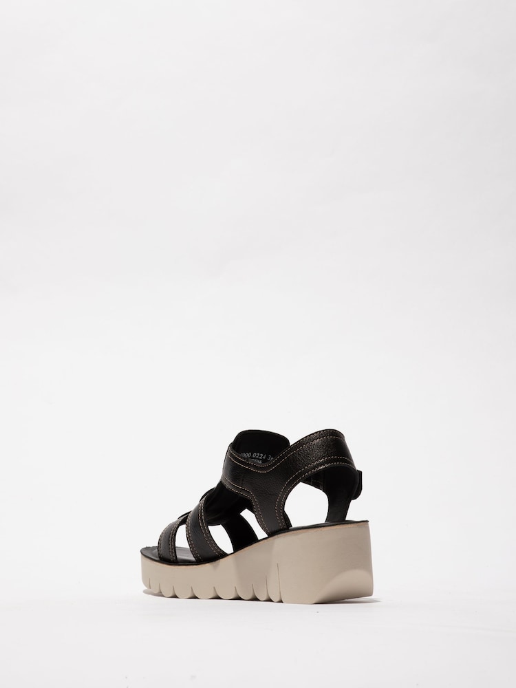 Fly London Yudd Wedge Black Sandals - Image 2 of 4