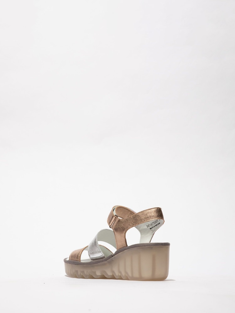 Fly London Bexy Ankle Strap Wedge Gold Sandals - Image 2 of 4