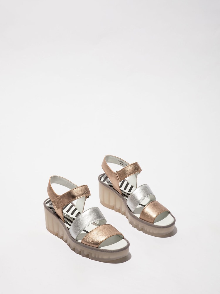 Fly London Bexy Ankle Strap Wedge Gold Sandals - Image 3 of 4