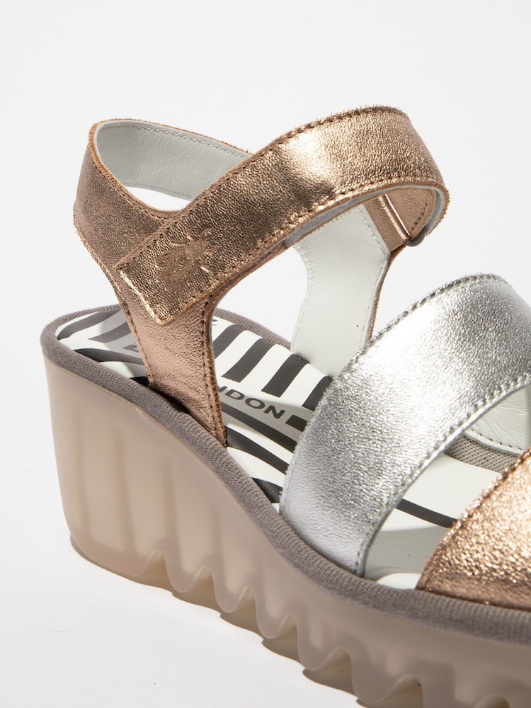 Fly London Bexy Ankle Strap Wedge Gold Sandals - Image 4 of 4