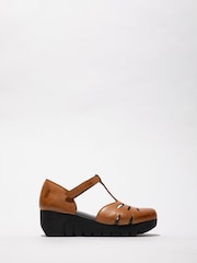 Fly London Velt Wedge T-Bar Brown Shoes - Image 1 of 4