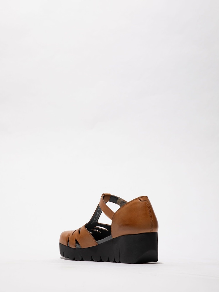 Fly London Velt Wedge T-Bar Brown Shoes - Image 2 of 4