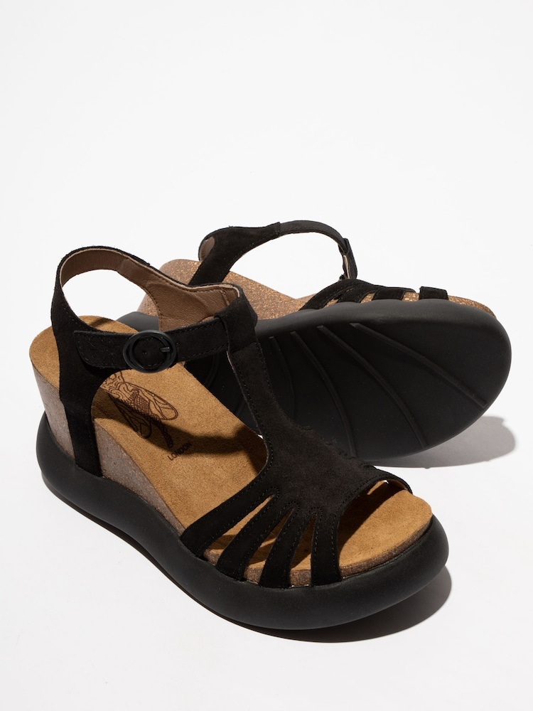 Fly London pretas Gait Wedges com tira no tornozelo Sandals - Imagem 2 de 3
