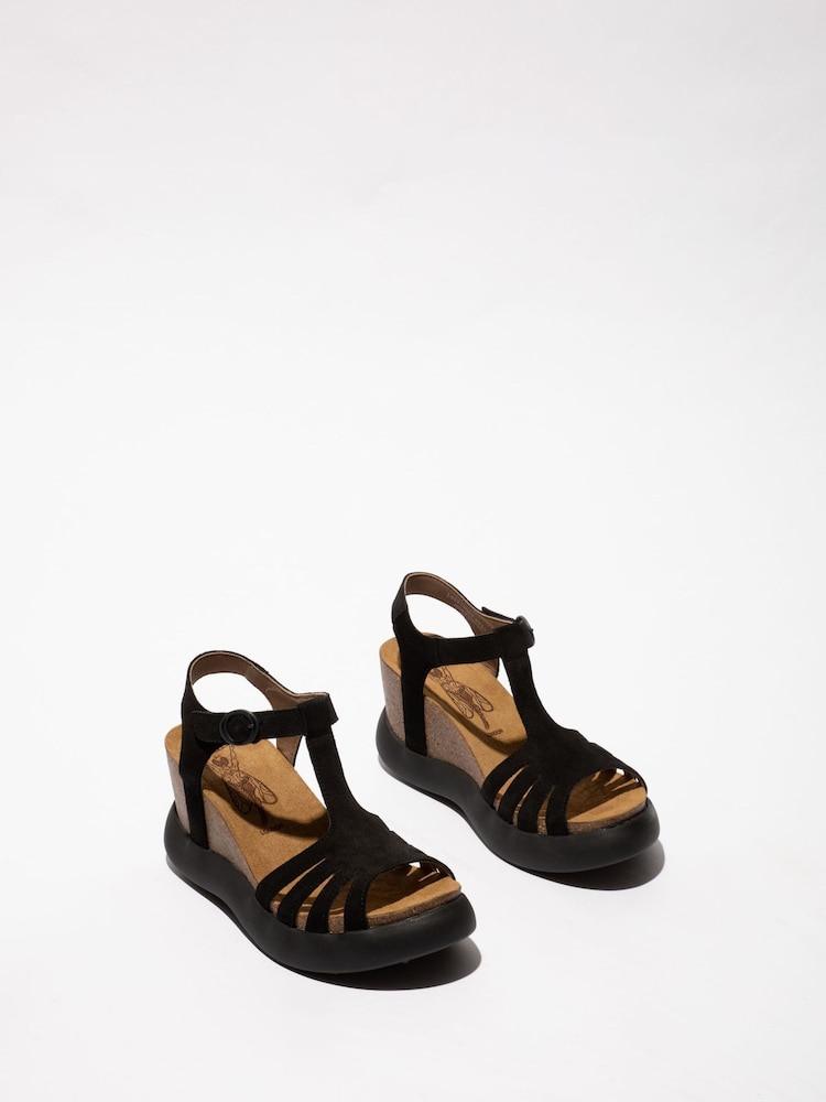 Fly London pretas Gait Wedges com tira no tornozelo Sandals - Imagem 3 de 3