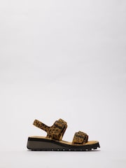 Fly London Heif Leopard Print Strap Brown Sandals - Image 1 of 4