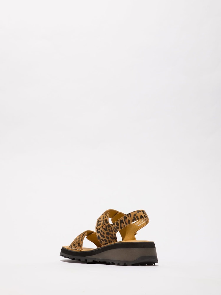 Fly London Heif Leopard Print Strap Brown Sandals - Image 2 of 4