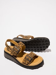 Fly London Heif Leopard Print Strap Brown Sandals - Image 4 of 4