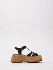 Fly London Coil Cork Platform Black Sandals - Image 1 of 4