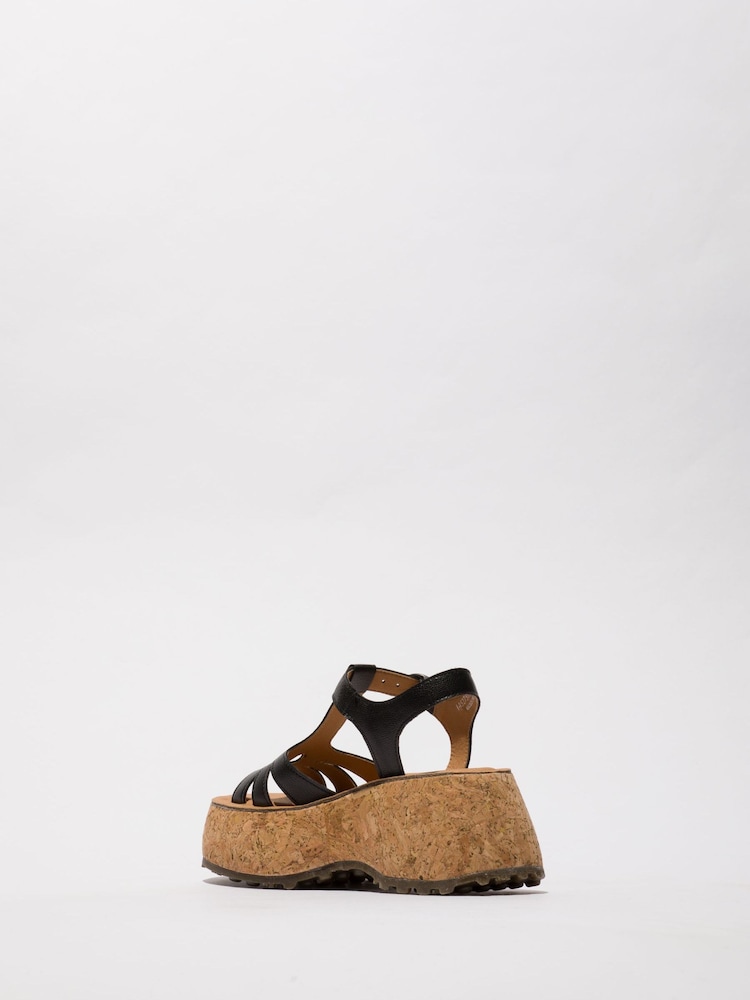 Fly London Coil Cork Platform Black Sandals - Image 2 of 4