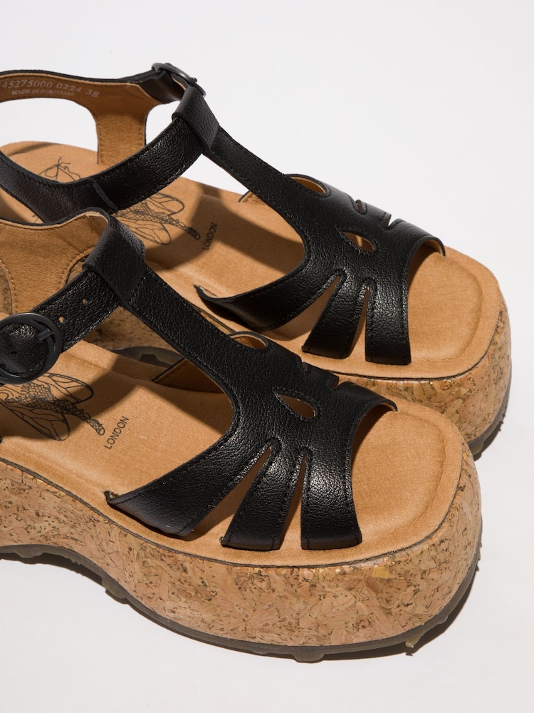 Fly London Coil Cork Platform Black Sandals - Image 4 of 4