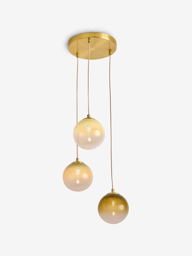 MADE.COM Brass/Green Ombre Globe 3 Light Ceiling - Image 2 of 2
