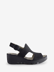 Fly London Baif Ankle Strap Wedge Black Sandals - Image 1 of 1