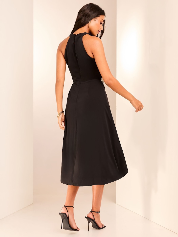 Lipsy Monochrome Applique Flower Trim Fit And Flare Midi Dress - Image 4 of 4