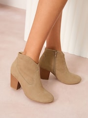 Friends Like These Brown Standard fit Mid Block Heel Western Faux Suede Cowboy Boots - Image 1 of 5