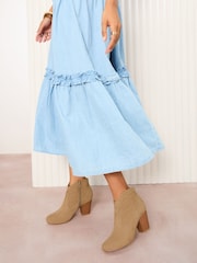 Friends Like These Brown Wide Fit Mid Block Heel Western Faux Suede Cowboy Boots - Image 3 of 5