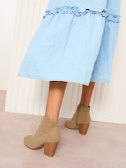 Friends Like These Brown Wide Fit Mid Block Heel Western Faux Suede Cowboy Boots - Image 4 of 5