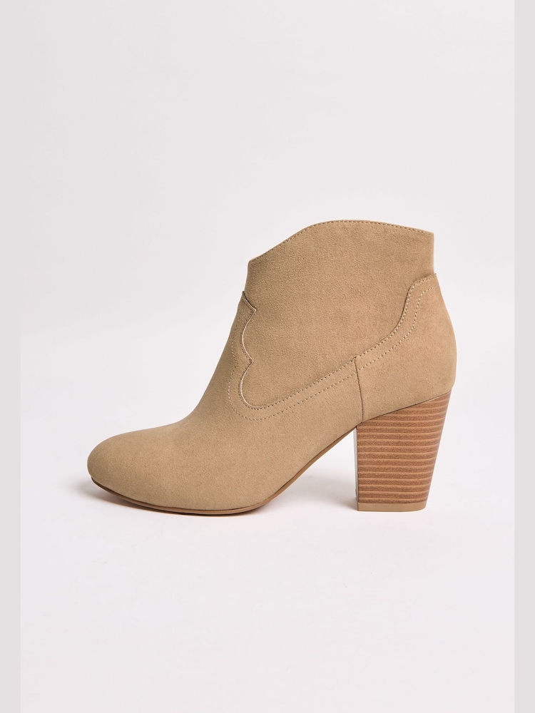 Friends Like These Brown Wide Fit Mid Block Heel Western Faux Suede Cowboy Boots - Image 5 of 5