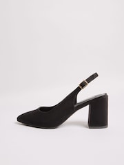 Friends Like These Black Wide Fit Mid Block Heel Comfort Pointed Slingback Court Shoes - Image 5 of 5