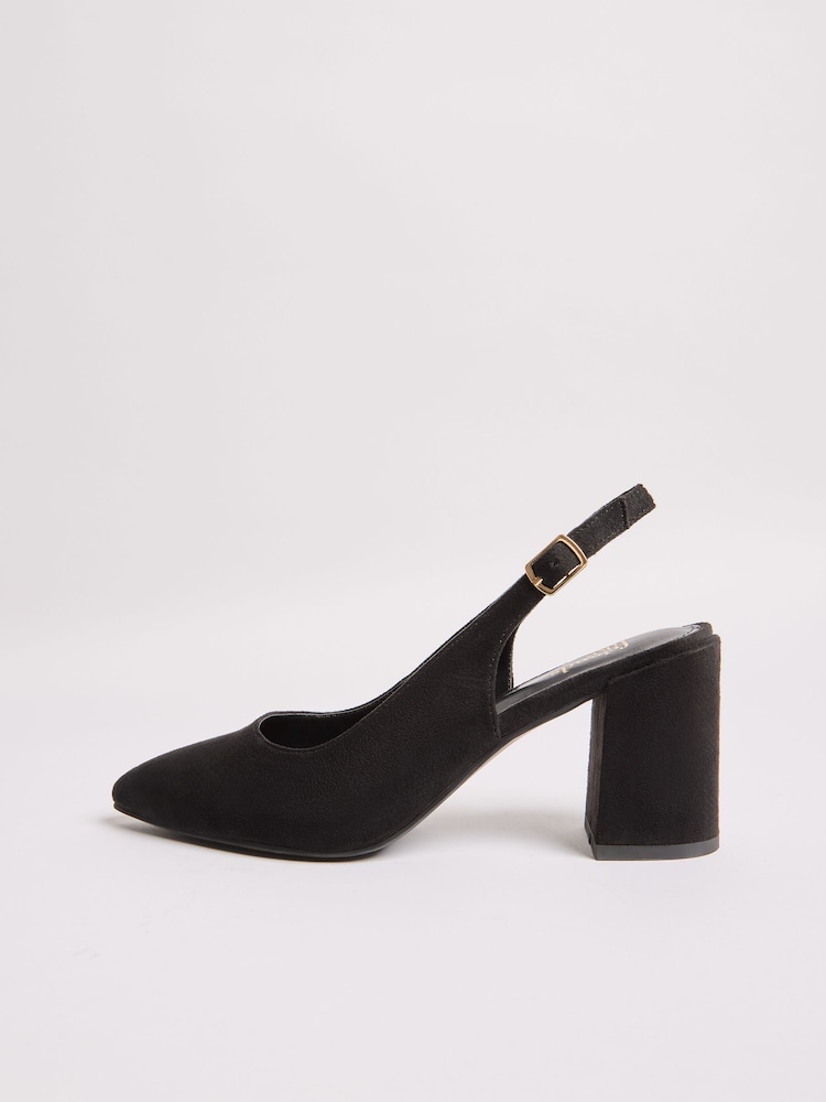 Friends Like These Black Wide Fit Mid Block Heel Comfort Pointed Slingback Court Shoes - Image 5 of 5