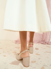 Friends Like These Gold Wide Fit Mid Block Heel Comfort Pointed Slingback Court Shoes - Image 4 of 4