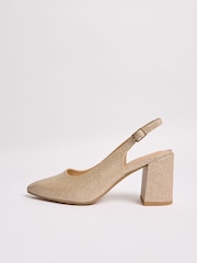 Friends Like These Gold Wide Fit Mid Block Heel Comfort Pointed Slingback Court Shoes - Image 5 of 5