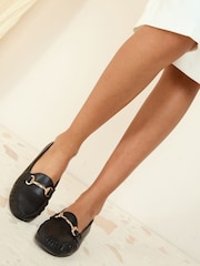Friends Like These Black Snaffle Comfort Flat Faux Leather Moccasin Boat Shoes Loafer - Image 3 of 5