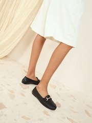 Friends Like These Black Snaffle Comfort Flat Faux Leather Moccasin Boat Shoes Loafer - Image 4 of 5