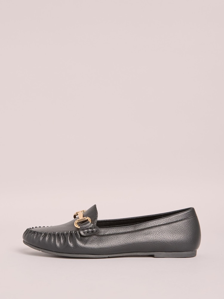Friends Like These Black Snaffle Comfort Flat Faux Leather Moccasin Boat Shoes Loafer - Image 5 of 5