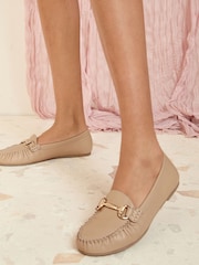 Friends Like These Neutral Snaffle Comfort Flat Faux Leather Moccasin Boat Shoes Loafer - Image 1 of 5