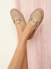 Friends Like These Neutral Snaffle Comfort Flat Faux Leather Moccasin Boat Shoes Loafer - Image 4 of 5