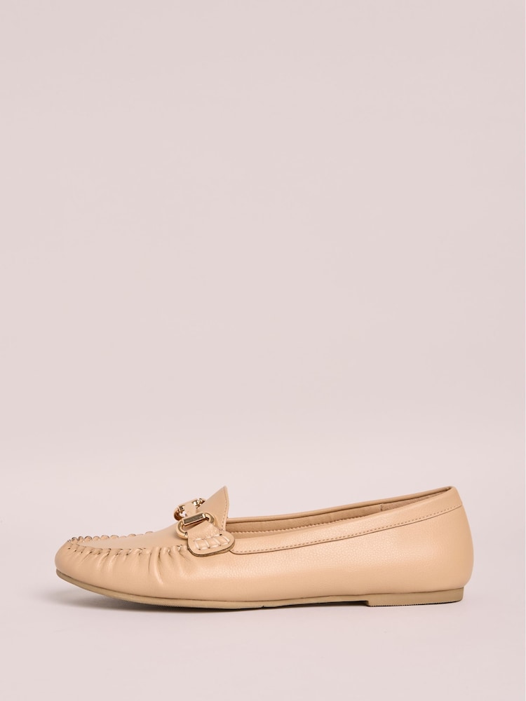 Friends Like These Neutral Snaffle Comfort Flat Faux Leather Moccasin Boat Shoes Loafer - Image 5 of 5