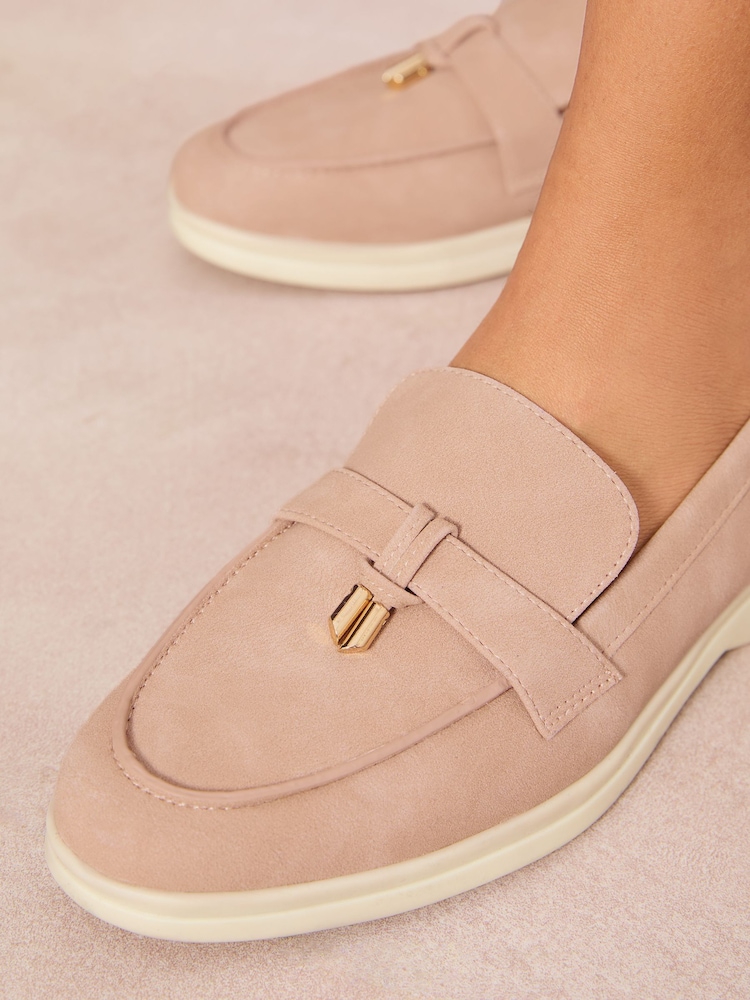 Friends Like These Nude Flat Comfort Faux Suede Loafers - Image 2 of 5