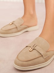 Friends Like These Nude Flat Comfort Faux Suede Loafer Mules - Image 2 of 5