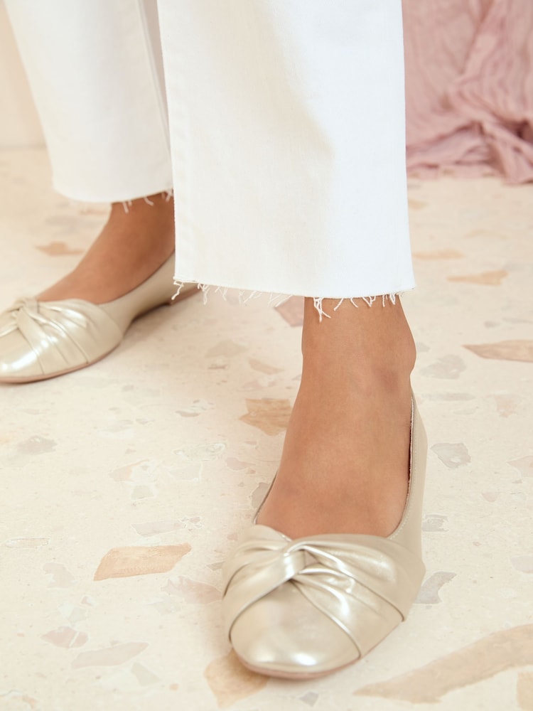 Friends Like These Gold Standard Fit Twist Detail Round Toe Flat Ballerina Pump Shoes - Image 1 of 5