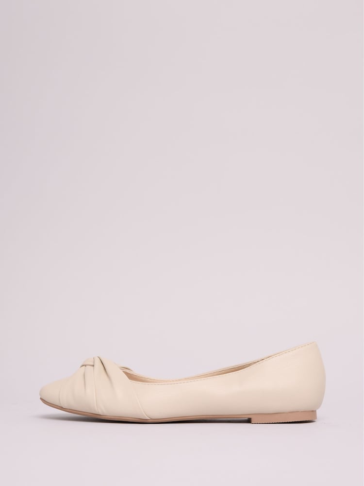 Friends Like These Cream Standard Fit Twist Detail Round Toe Flat Ballerina Pump Shoes - Image 5 of 5