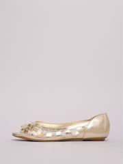 Friends Like These Gold Standard Fit Flat Peeptoe Faux Leather Cut Out Ballerinas Shoes - Image 5 of 5