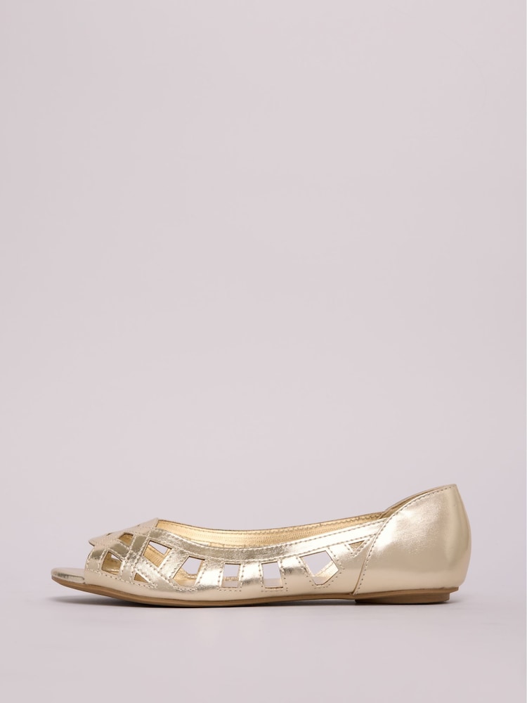 Friends Like These Gold Standard Fit Flat Peeptoe Faux Leather Cut Out Ballerinas Shoes - Image 5 of 5