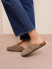 Friends Like These Neutral Standard Fit Buckle Faux Suede Comfort Footbed Clogs - Image 2 of 5