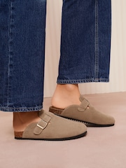 Friends Like These Neutral Standard Fit Buckle Faux Suede Comfort Footbed Clogs - Image 3 of 5