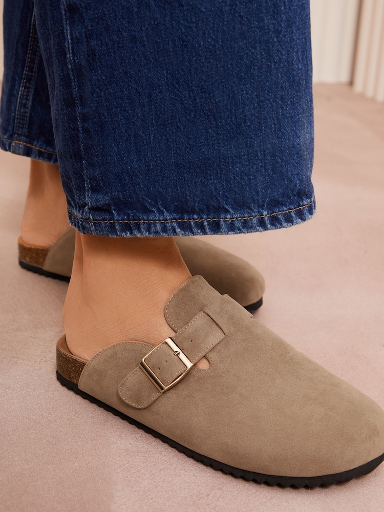 Friends Like These Neutral Standard Fit Buckle Faux Suede Comfort Footbed Clogs - Image 4 of 5
