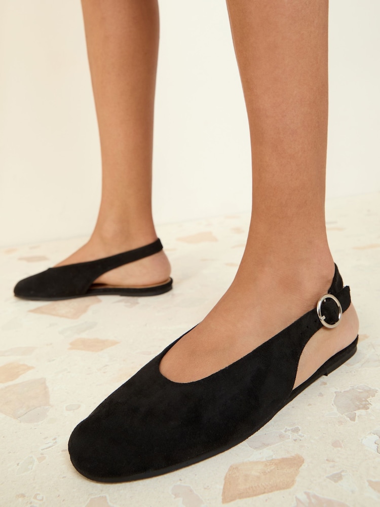 Friends Like These Black Slingback Faux Suede Flat Ballerina Pump Shoes - Image 2 of 5